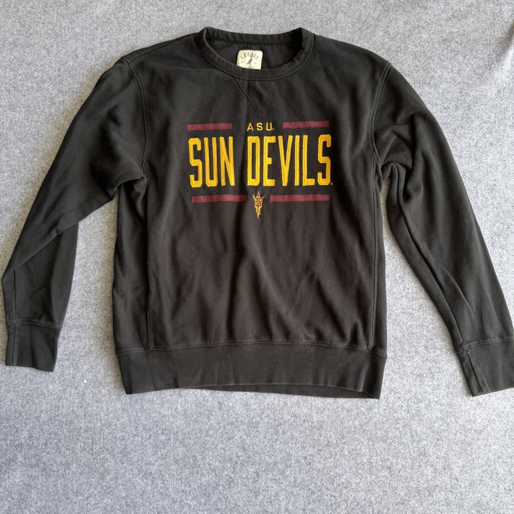 League ASU Sun Devils Sweatshirt Large Black Cotton Blend Crewneck